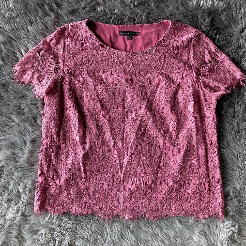 Preston & York Women's Rose Pink Lace Top and Skirt Size 14
